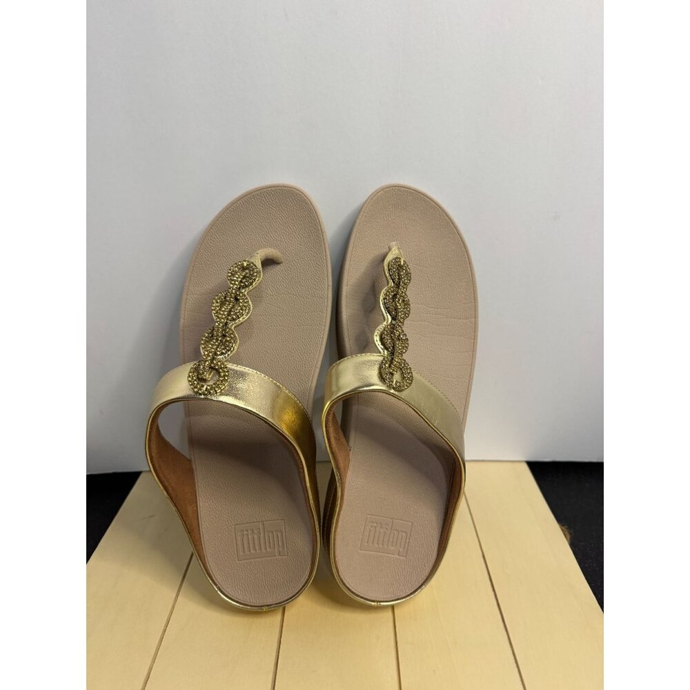 FitFlop Gold Toe Post Slides With Beaded Strap - Picture 1 of 9